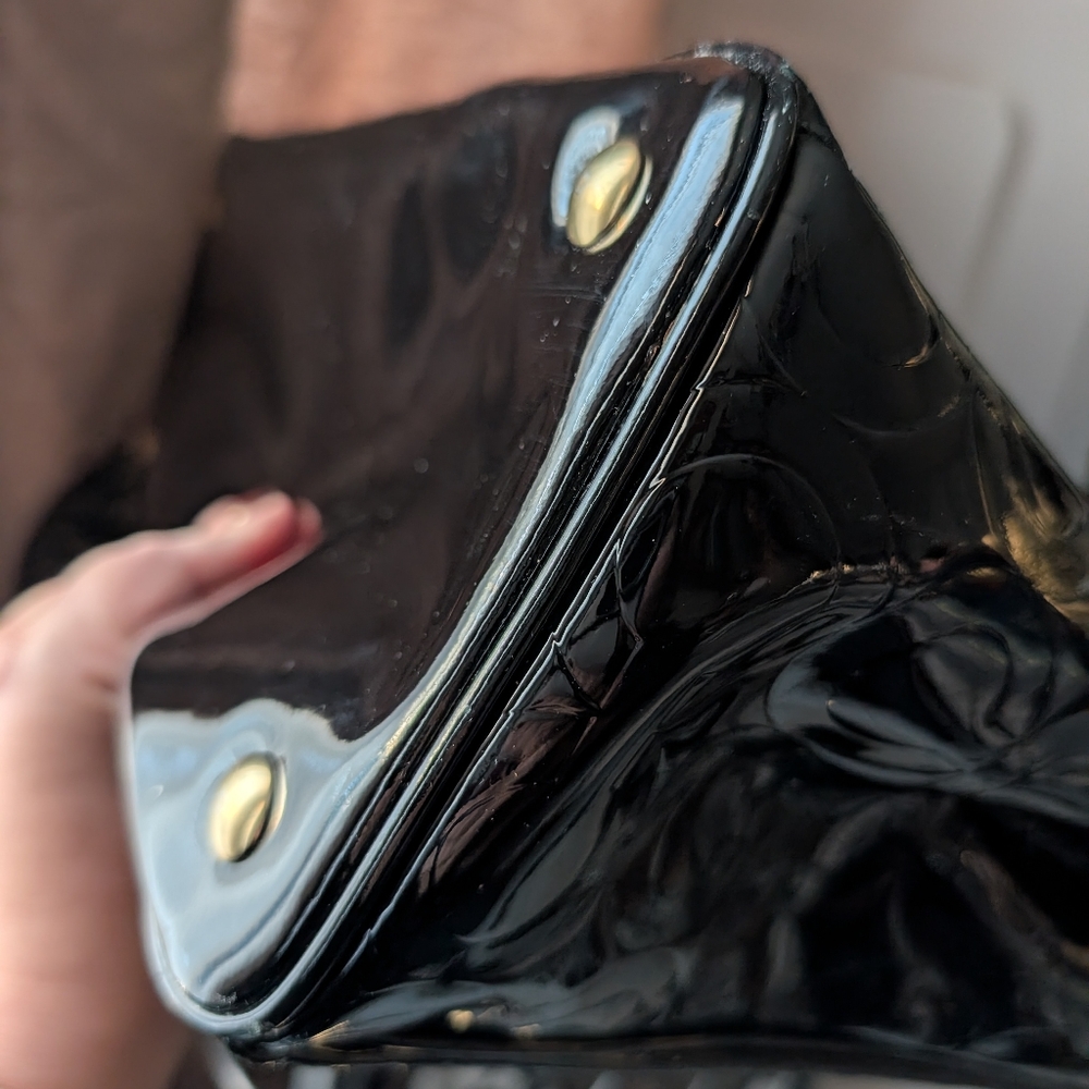 Coach Black Patent Leather Peyton Op Art Double Zip Satchel Excellent Condition - Picture 15 of 16